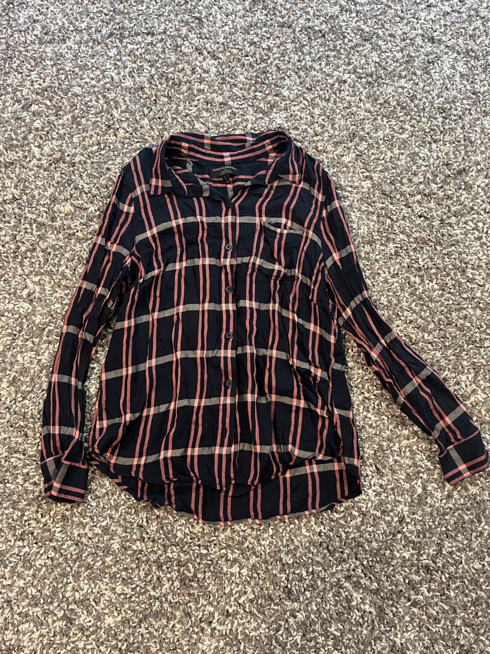 Women’s Navy and Pink Plaid Button-Up Shirt